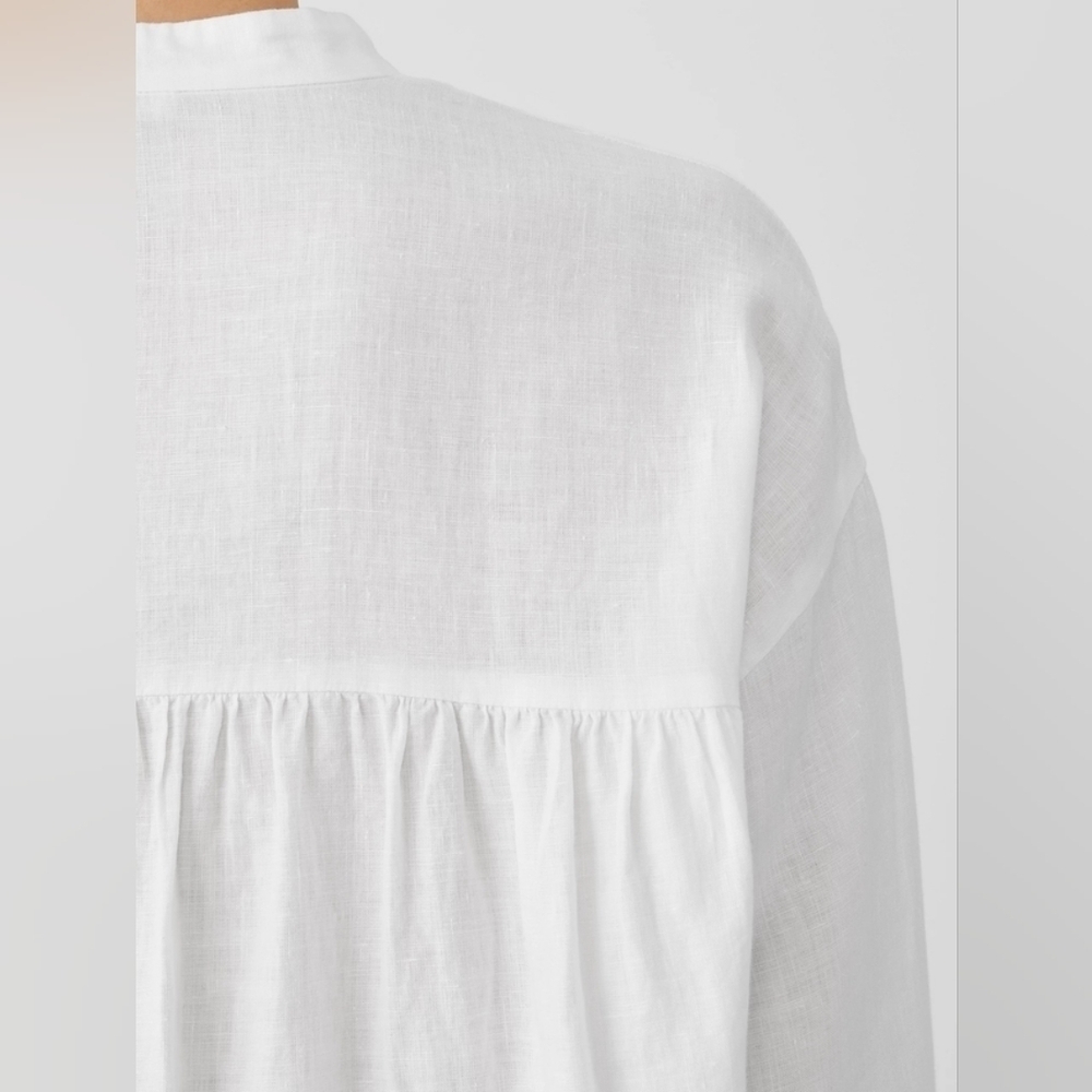 Eileen Fisher Organic Handkerchief Linen Mandarin Collar Shirt - Picture 7 of 15